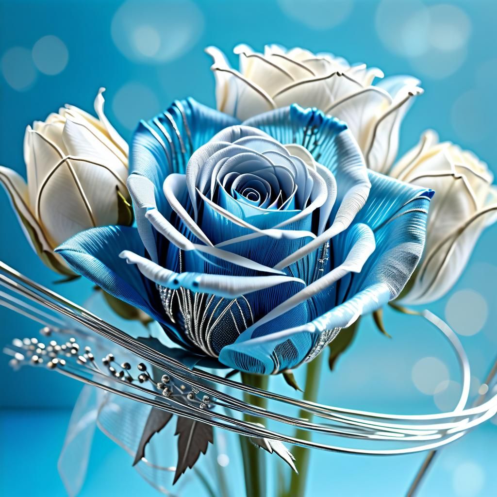 Macro Fibre Optic Art: Blue Rose Bouquet