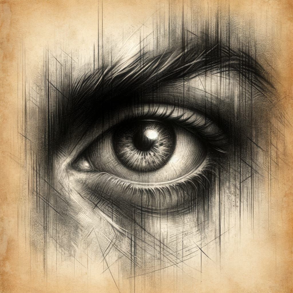 Charcoal Drawing of Expressive Eye Radiating Desire