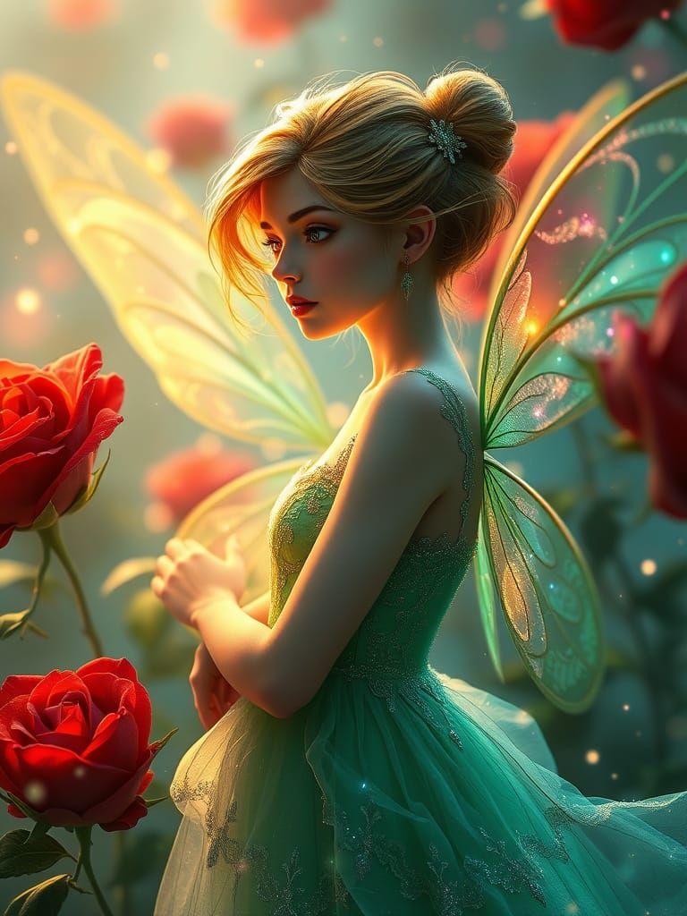 Whispering Fairy Amidst Crimson Rose