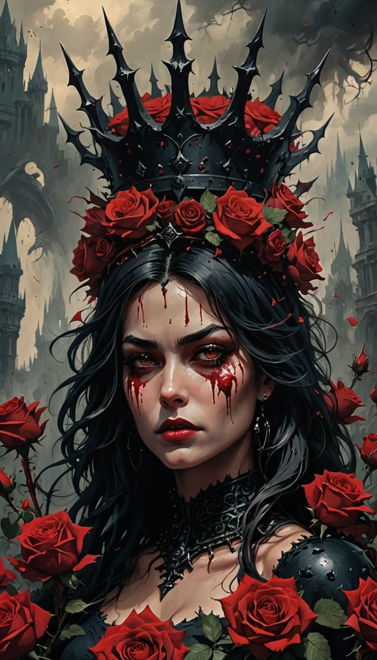 Dramatic Dark Fantasy Crown with Red Roses