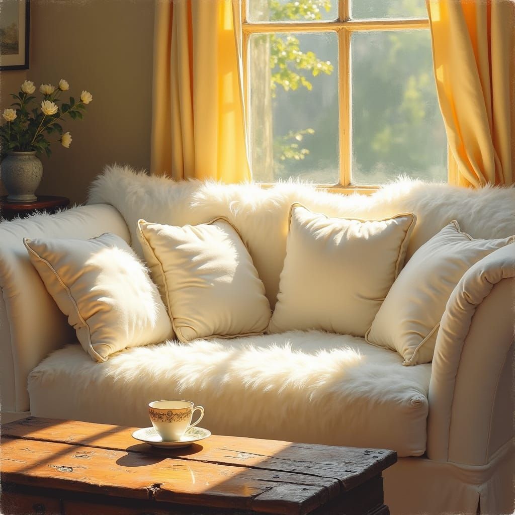 Cozy Home Interior in Gurney-Style Oil Painting