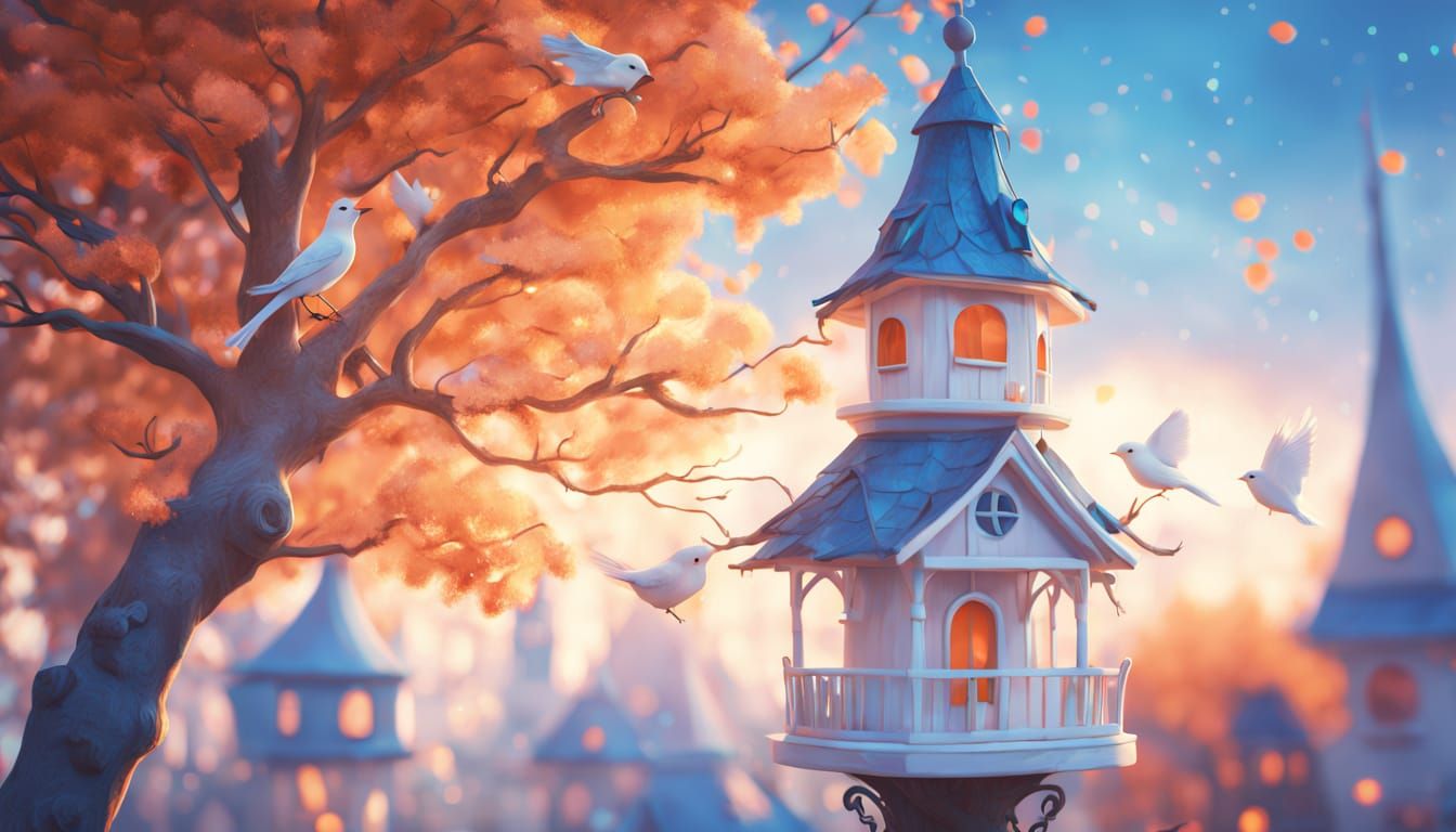 Fantasy Birdhouse City in Spring Weather