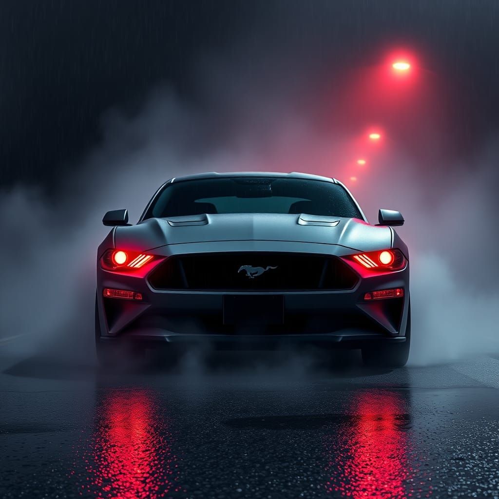 Ethereal Mustang in Fog: A Cinematic Neon Dream