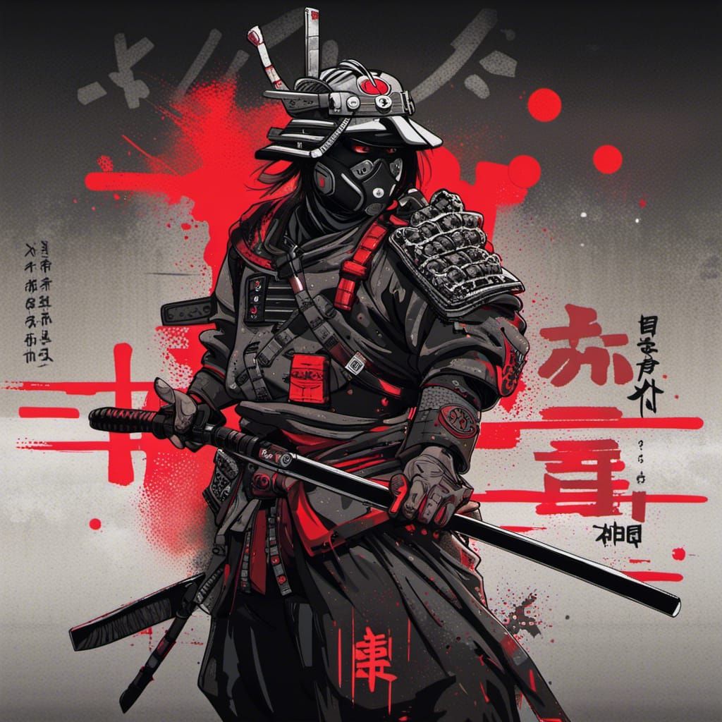Cyberpunk Samurai Warrior in Dystopian Japanese City