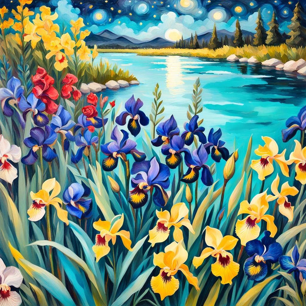 Enchanted Flower Meadow Under Starry Night Sky