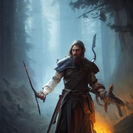 Wood Elf Tyr Cleric in Dark Fantasy Style