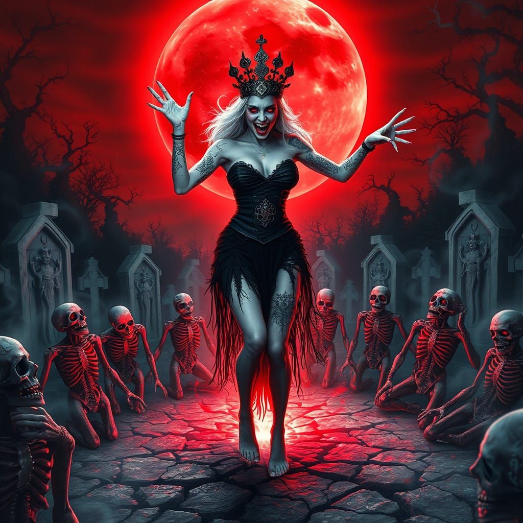 Vampire Sorceress Dancing in Cursed Cemetery