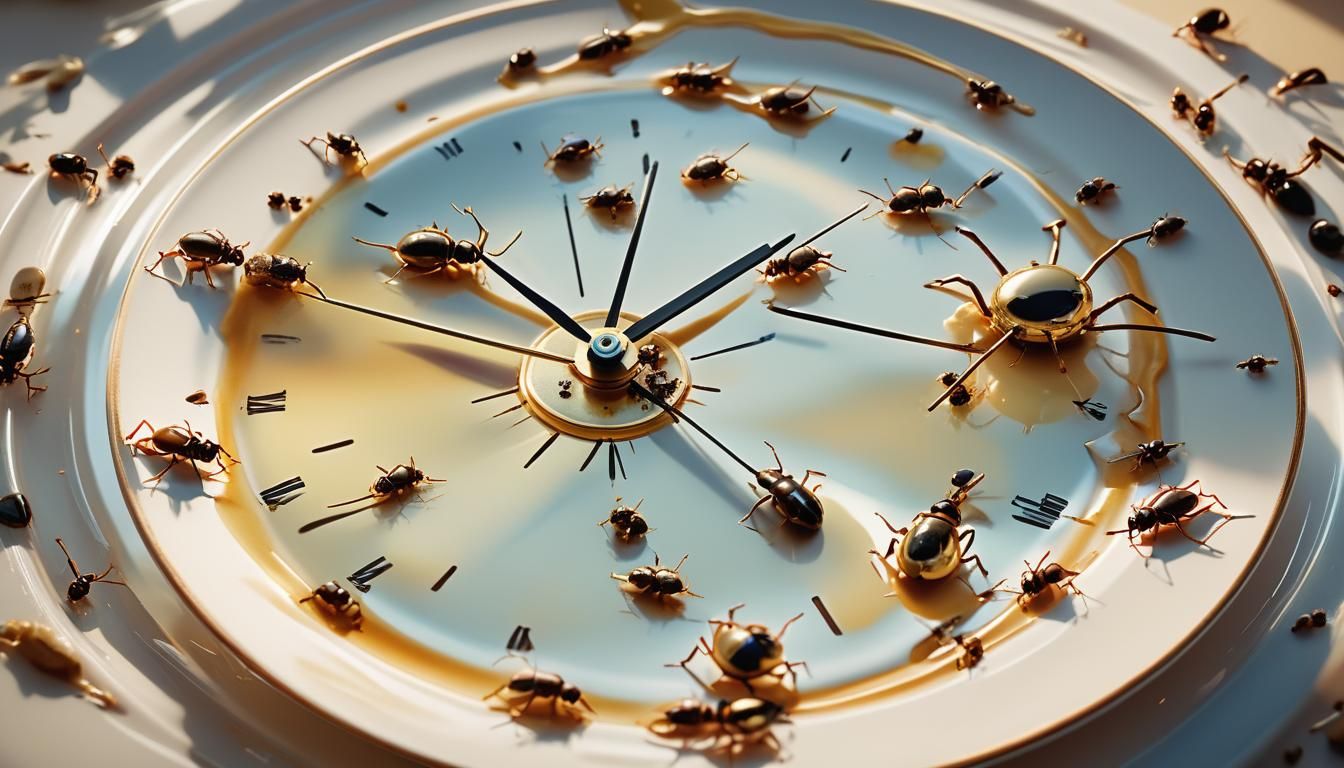 Melting Clocks with Ants: A Surreal Macro Photograph