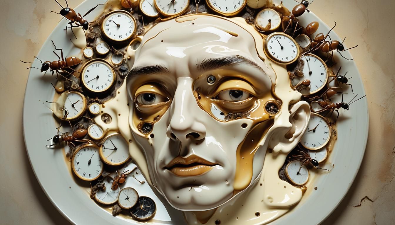 Surrealist Dreamscape with Melting Clocks and Ants