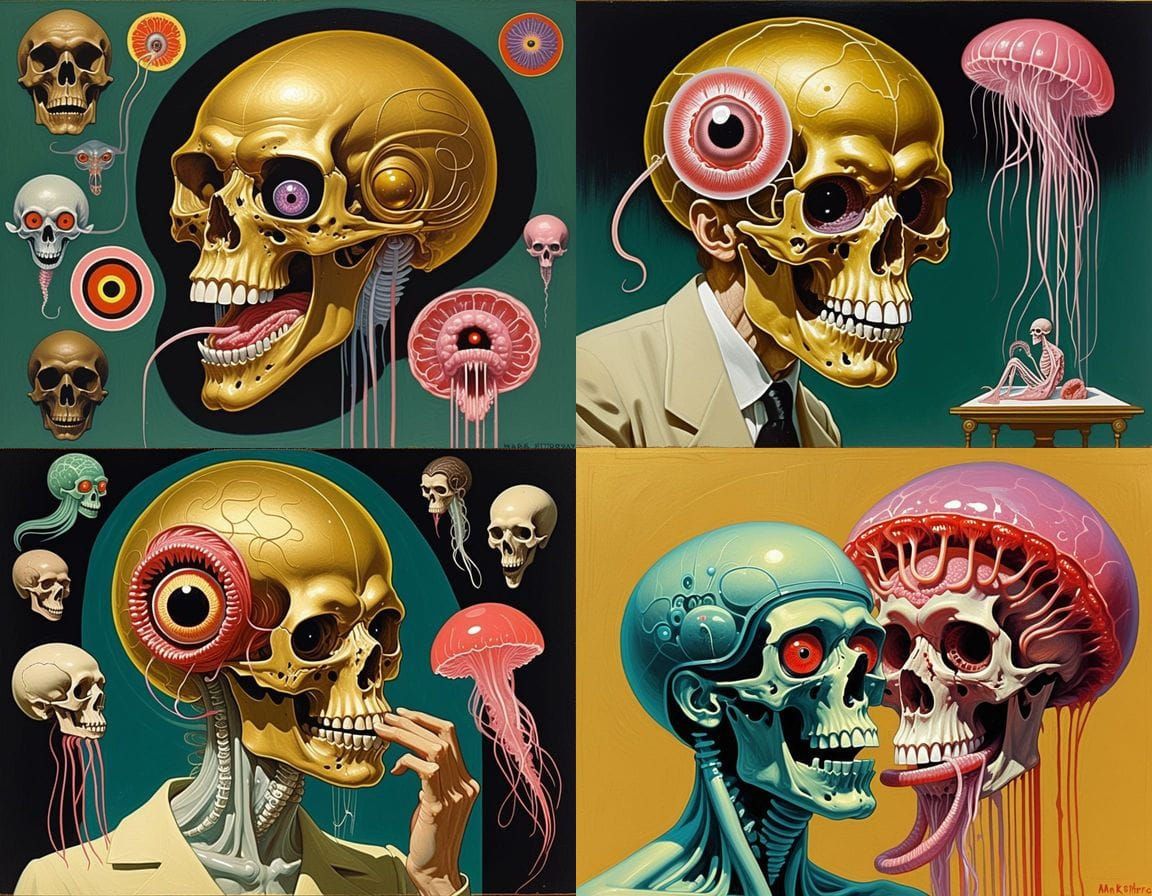 Horror Homunculus Lurking with Exposed Brains and Lungs