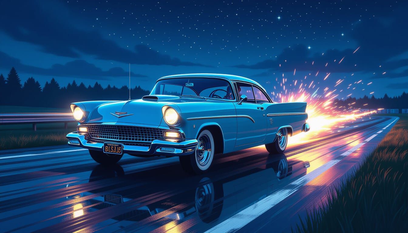 Bioluminescent Plymouth Fury on Stardust Drag Race