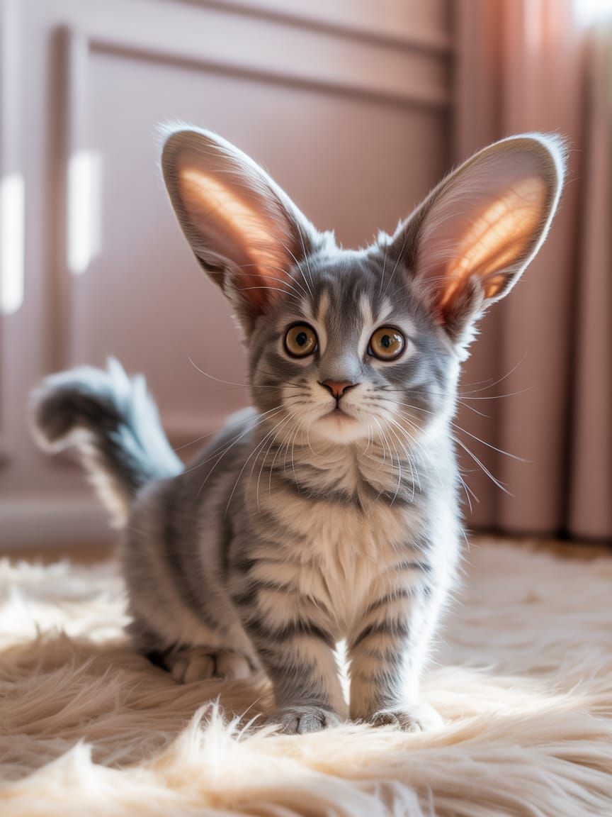 Cat with Long Rabbit-Like Ears Photographed Indoors