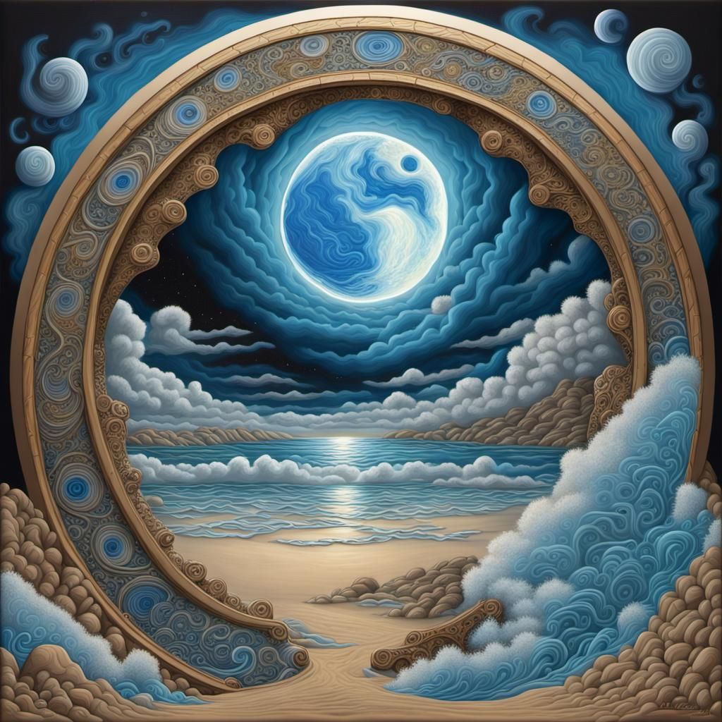 Emerging Portal Storm with Blue Moon, Digital Painting