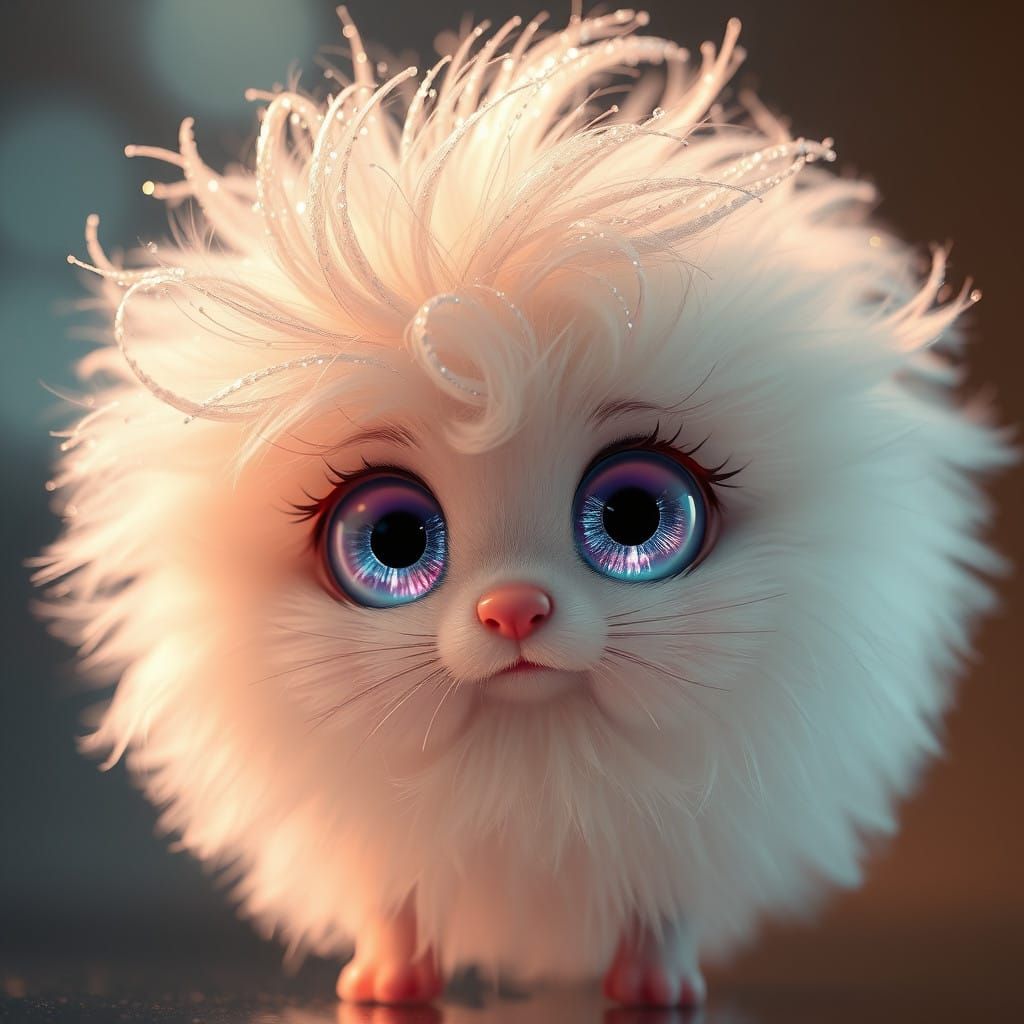 Sparkling Fluffball Monster Captivates with Innocent Eyes