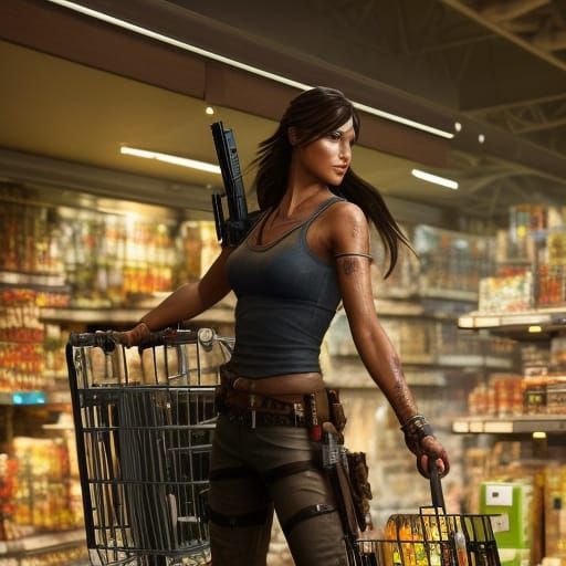 Lara Croft Does Grocery Shopping