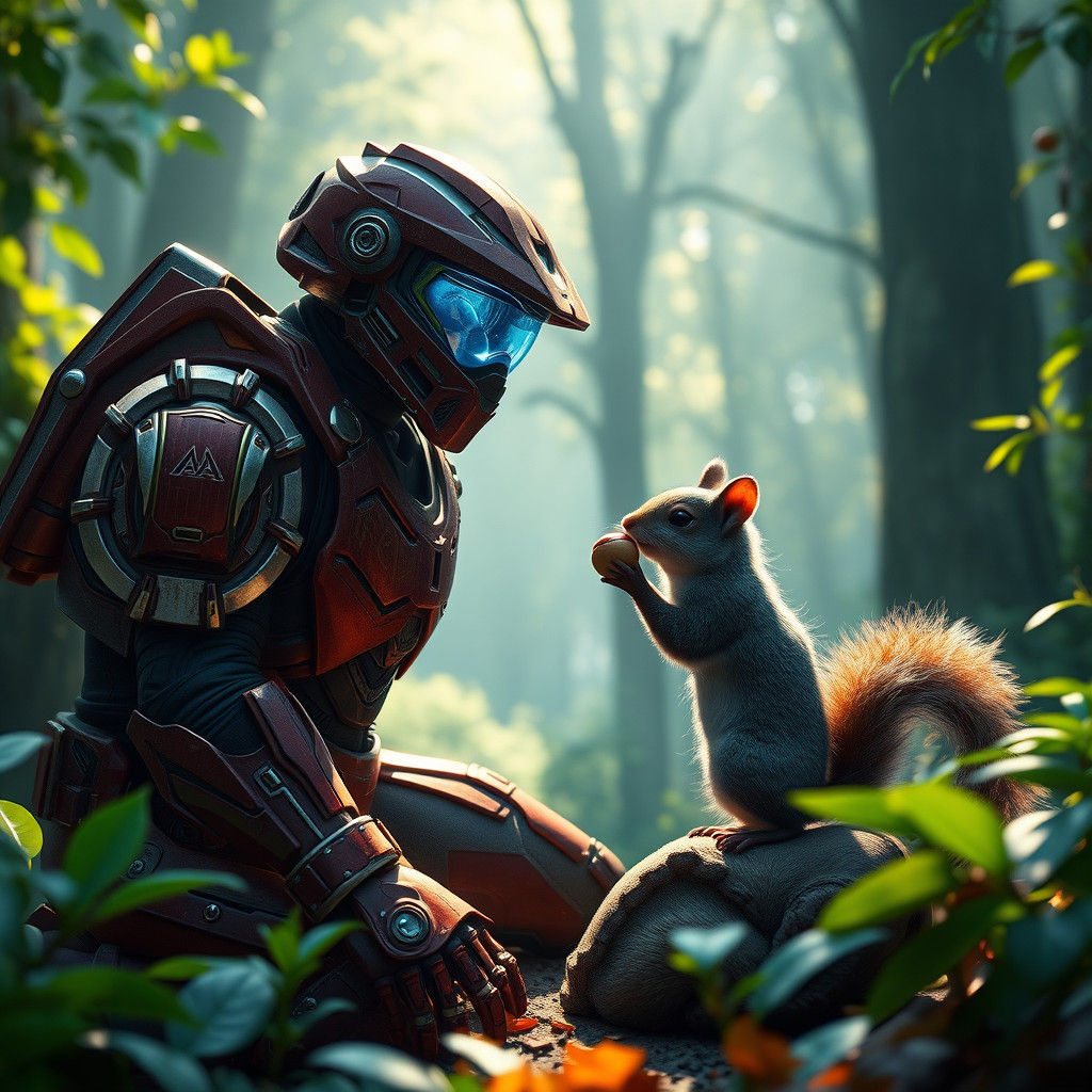 Halo Spartan and Squirrel in Mythical Forest
