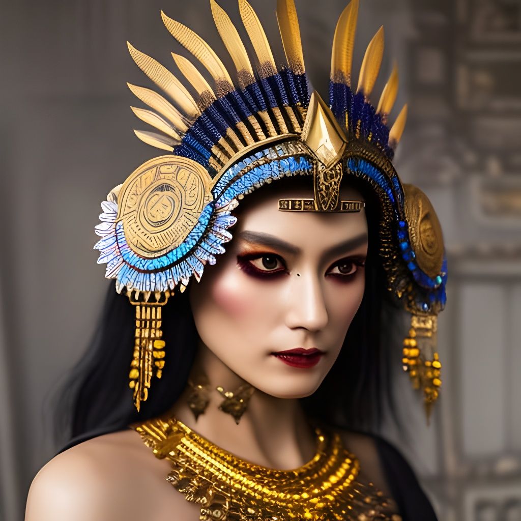 Mystical Aztec Priestess Cosplay in Solarpunk Style