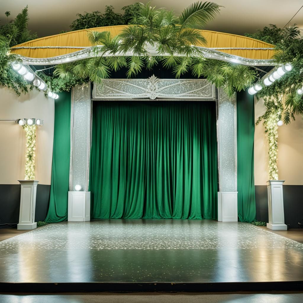 Surreal Art Deco Stage with Silver and Green