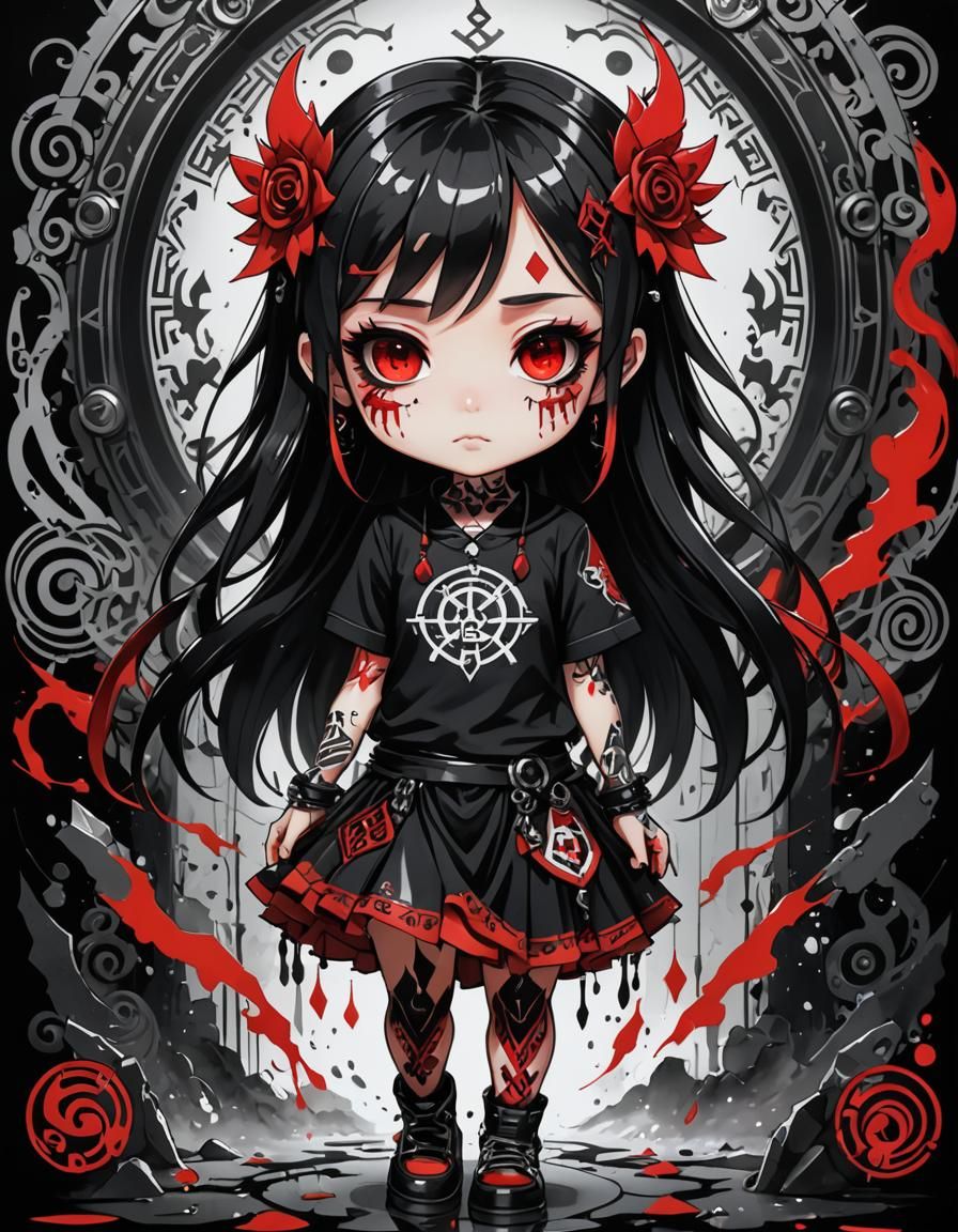 Cute Black Metal Anime Girl in Oil Painting Style