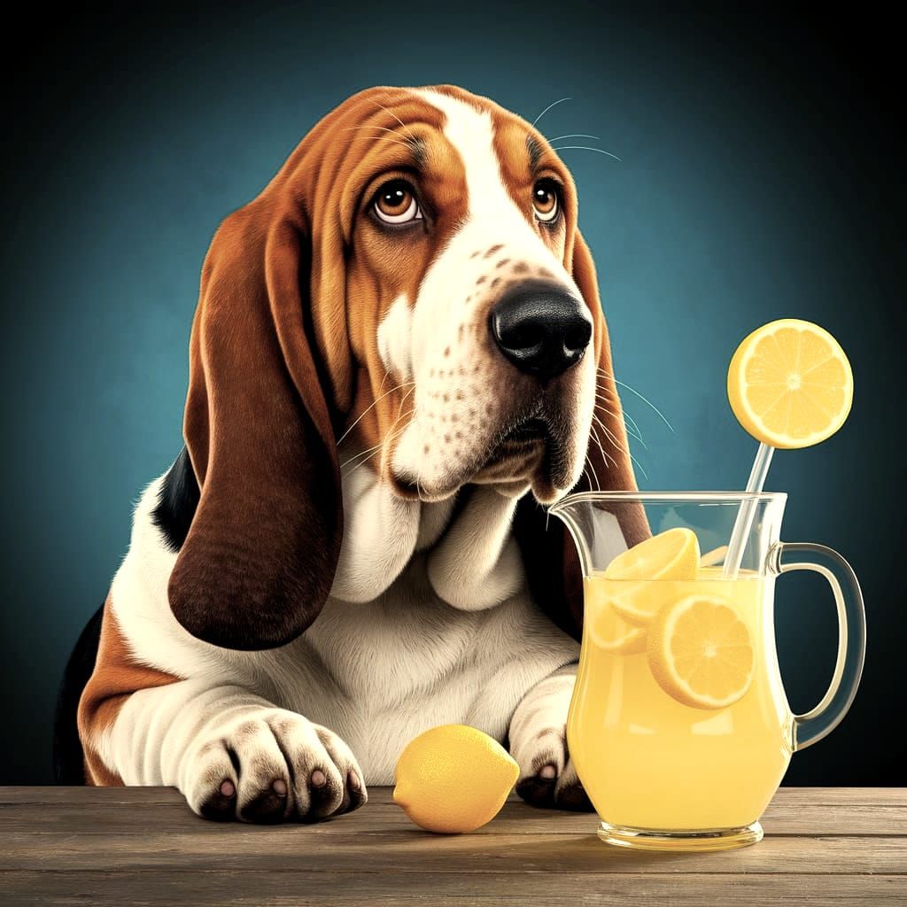 Hyperreal Basset Hound Makes Divine Lemonade