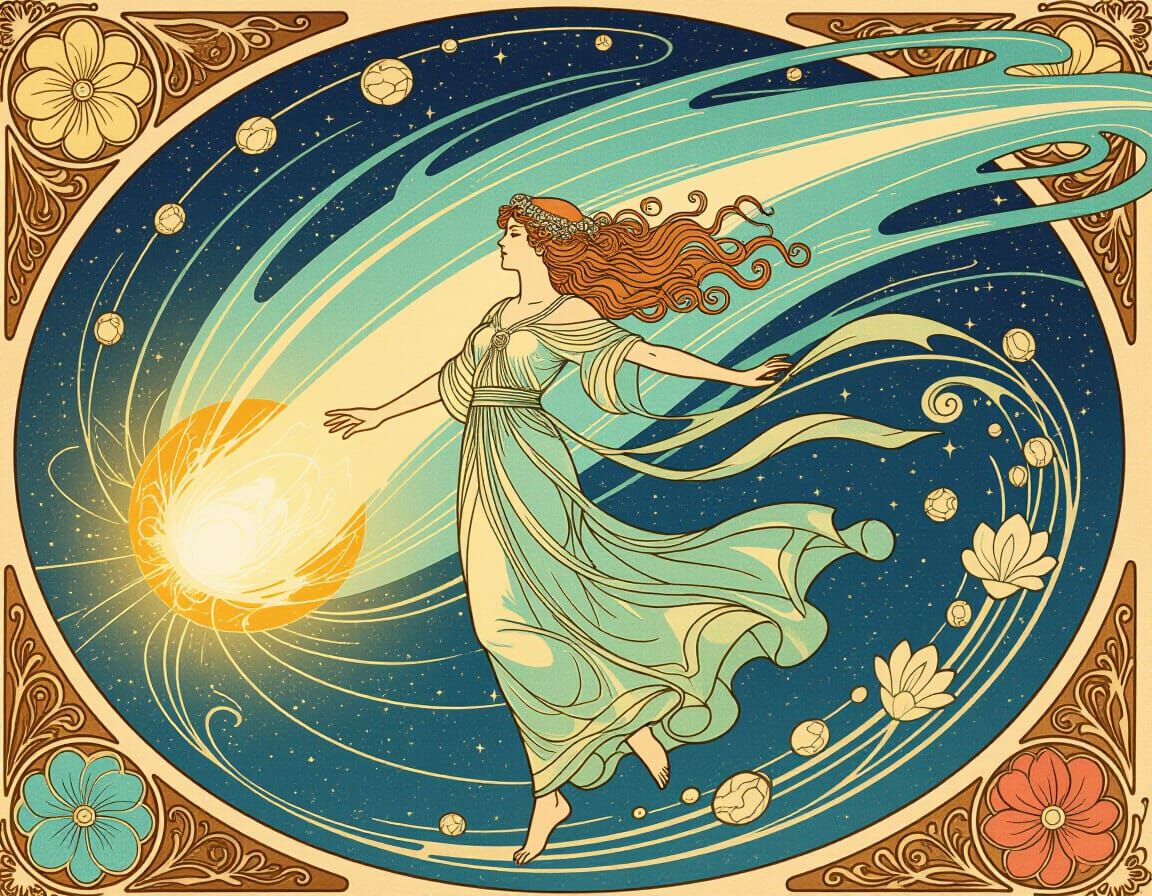 Comet Personified in Art Nouveau Style