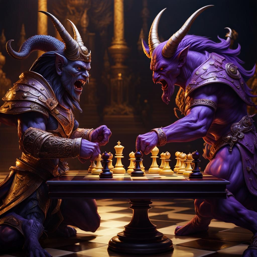 Demonic Chess Match in Dark Fantasy Style