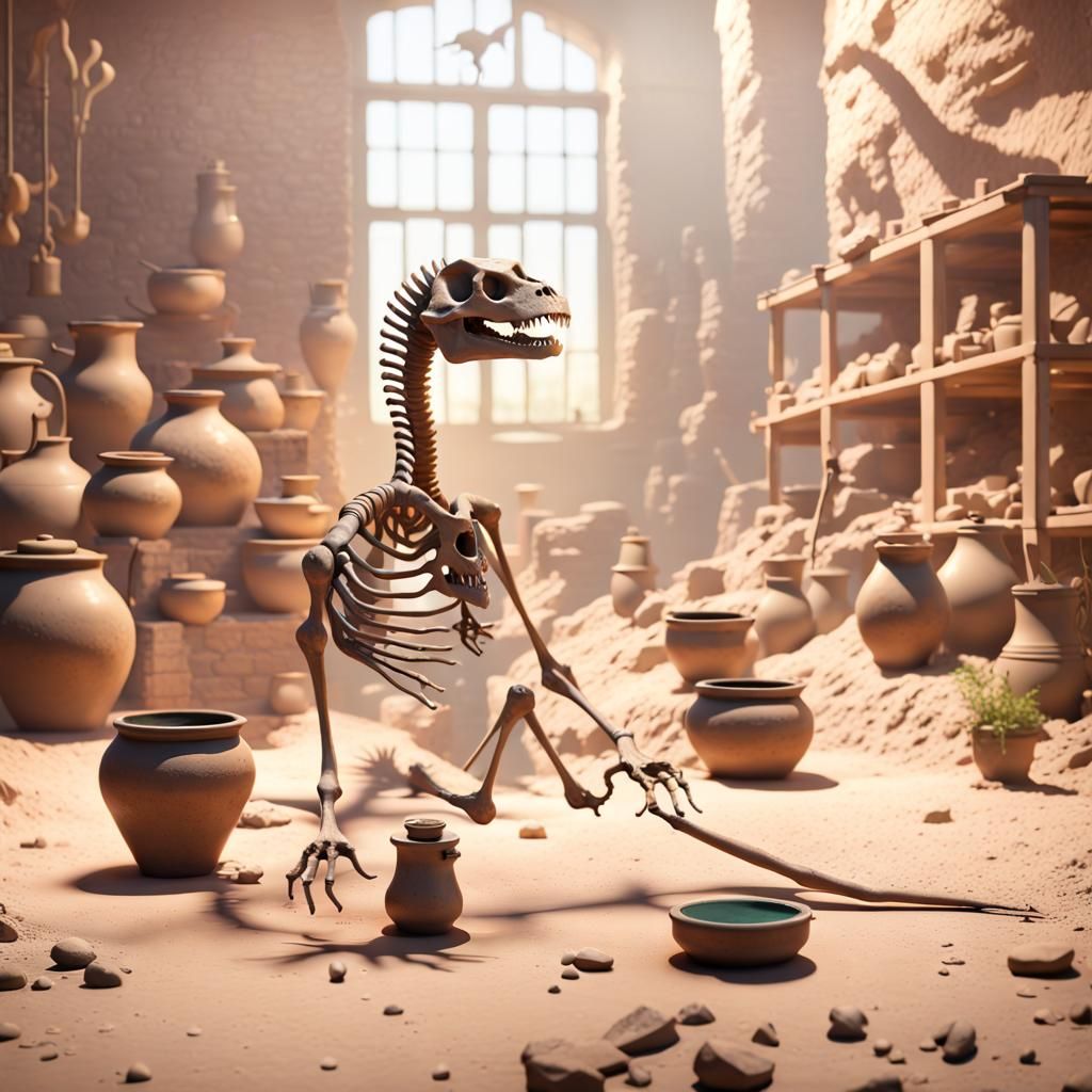 Dinosaur Dig Site in 3D Digital Art Style