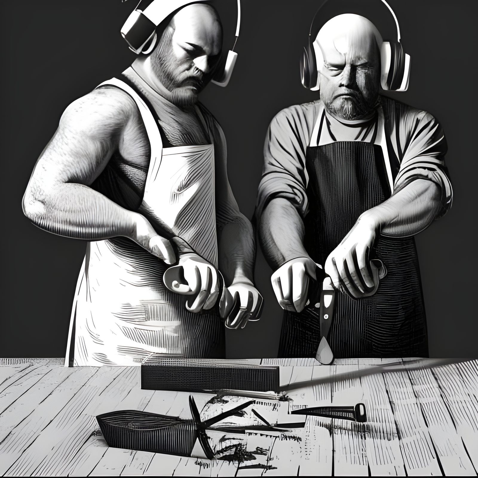 18th Century Bakers Grinding Scissors, Linocut Style