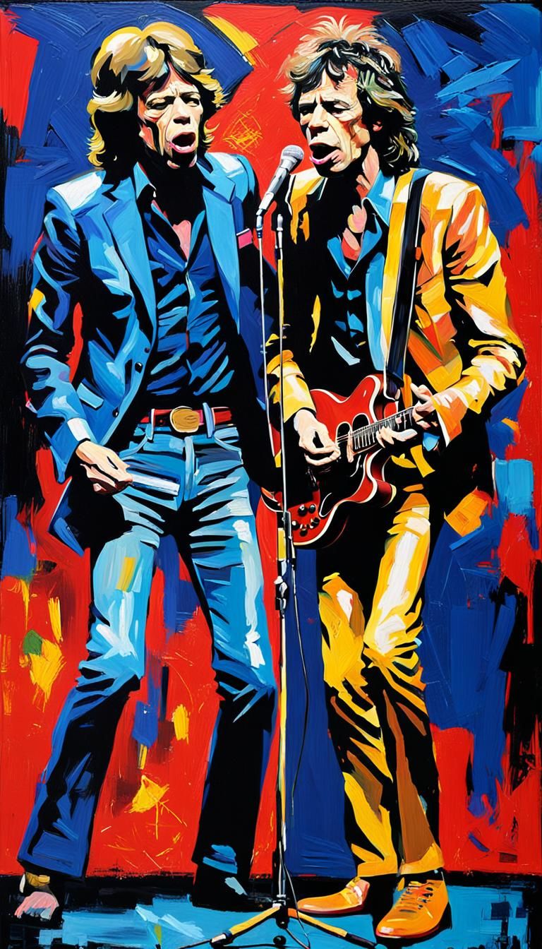 Mick Jagger and Keith Richards: Neo-Expressionist Oil Painti...