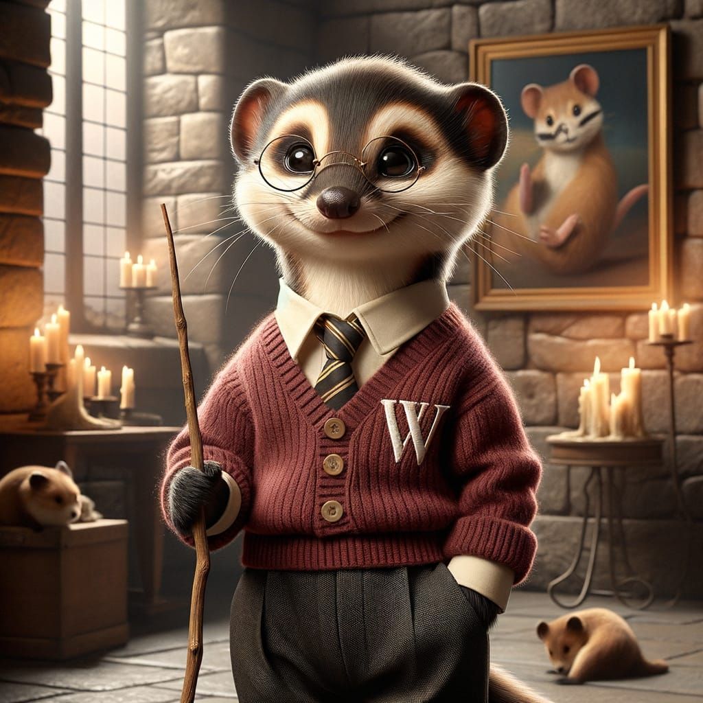Anthropomorphic Weasel Student at Magic School