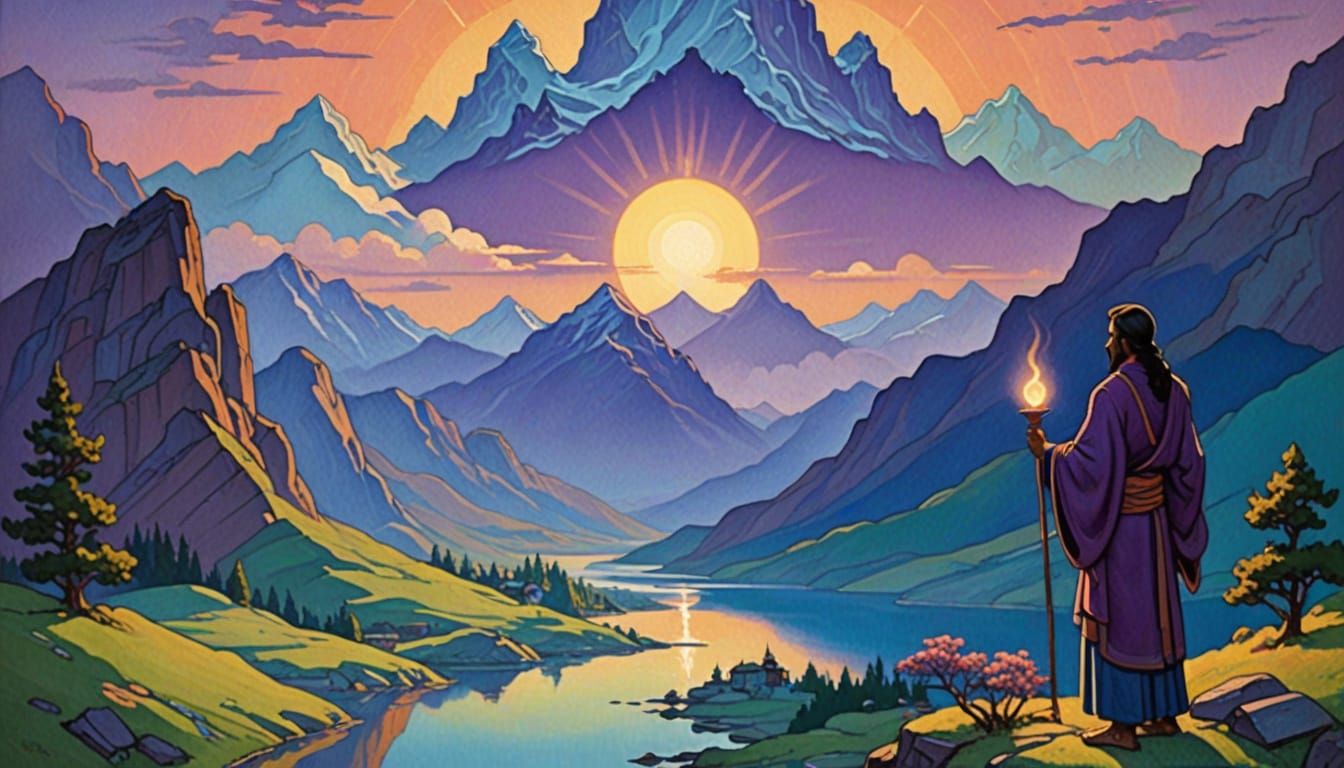 Ethereal Saint Germain Surrounded by Vibrant Violet Aura