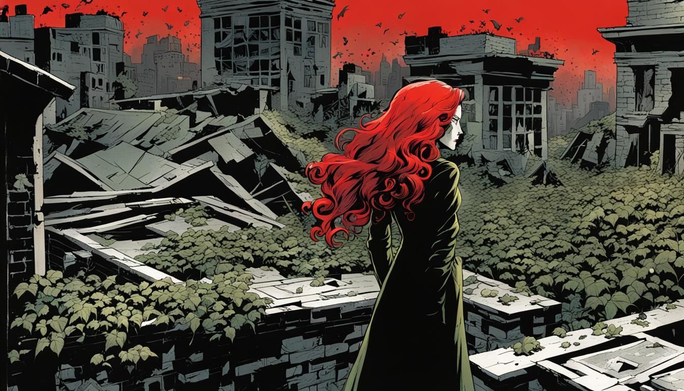Poison Ivy in Shattered Rooftop Garden: Graphic Novel Art