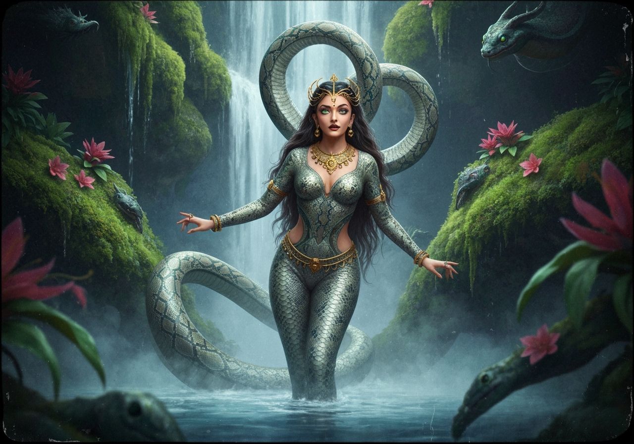 Mystical Snake Princess Emerges, Art Nouveau Style