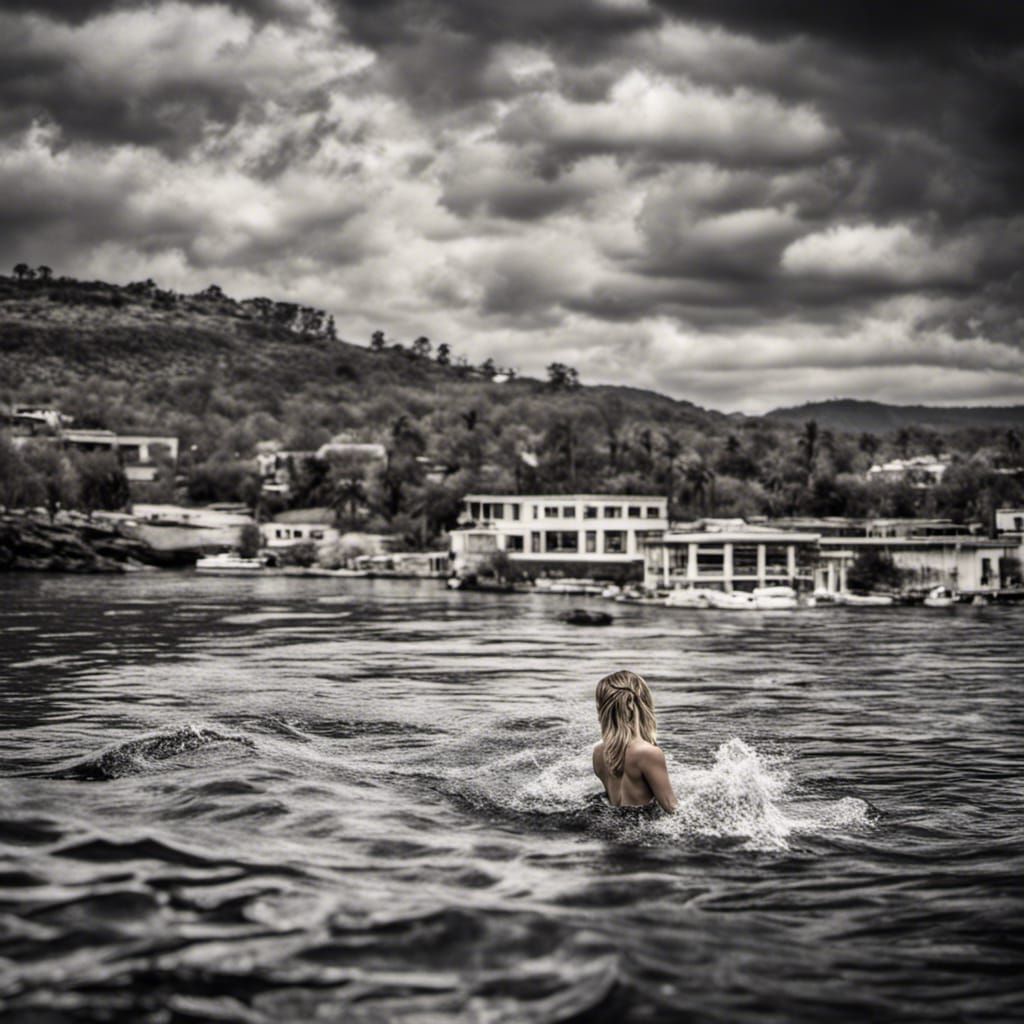 Donald Trump Swimming in Moody Cinematic Scene