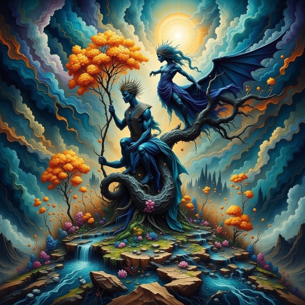 Abstract Surreal Fantasy in Ink Flux Style