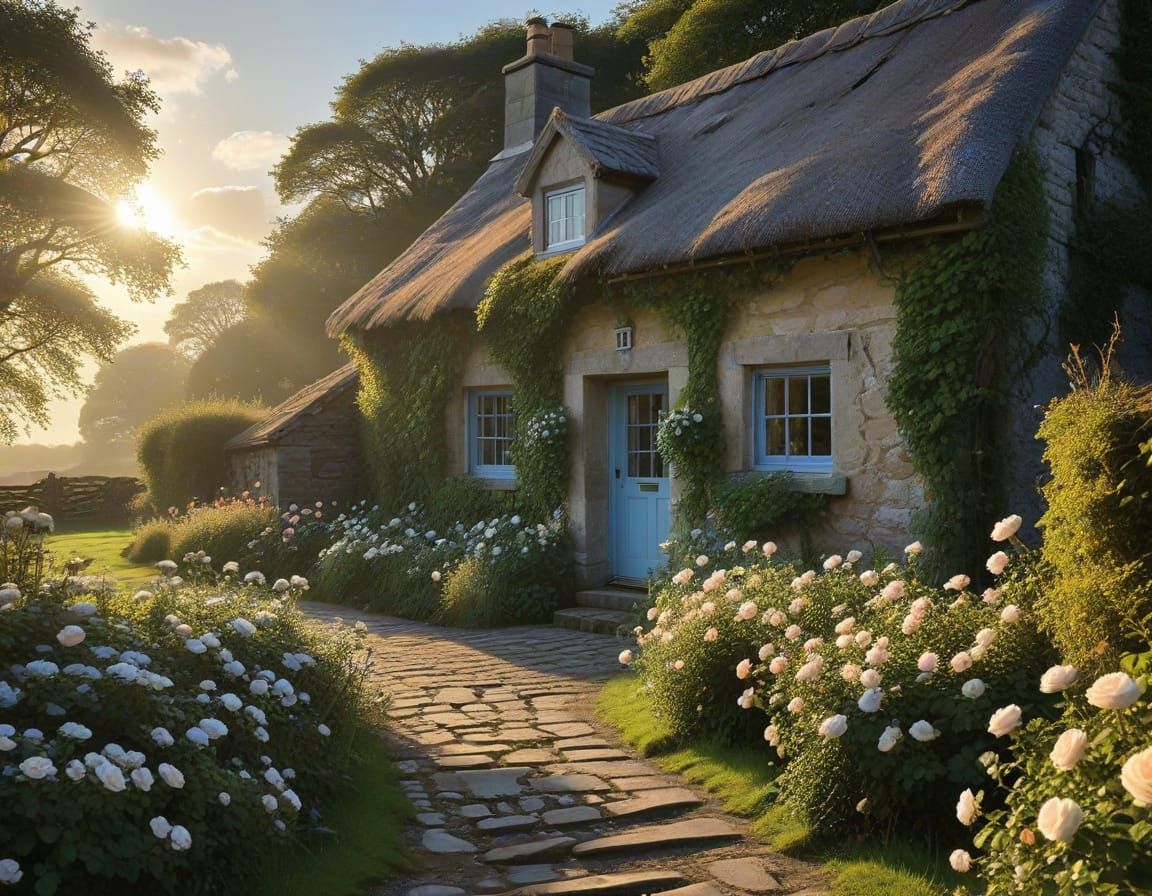 Charming Irish Cottage in Golden Dawn Light