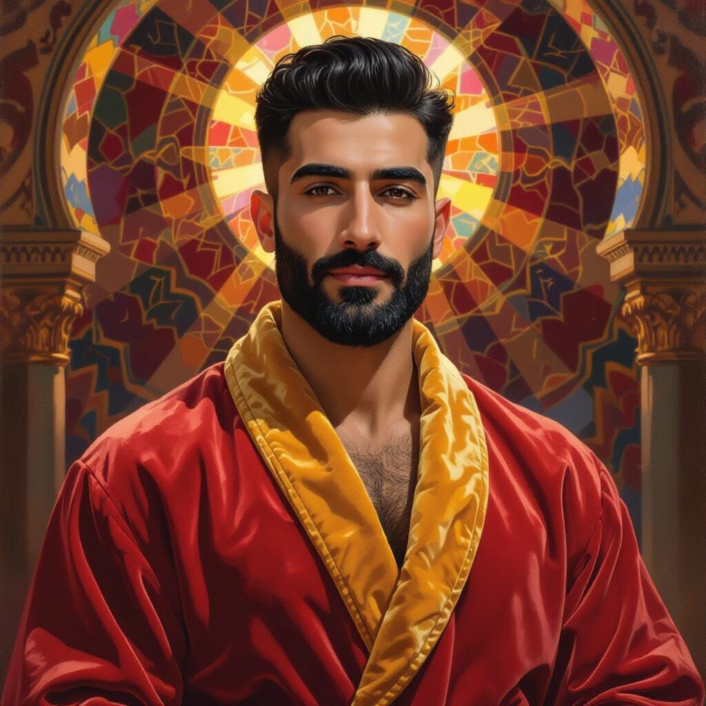 Divine Bearded Man in Red Velvet Robe