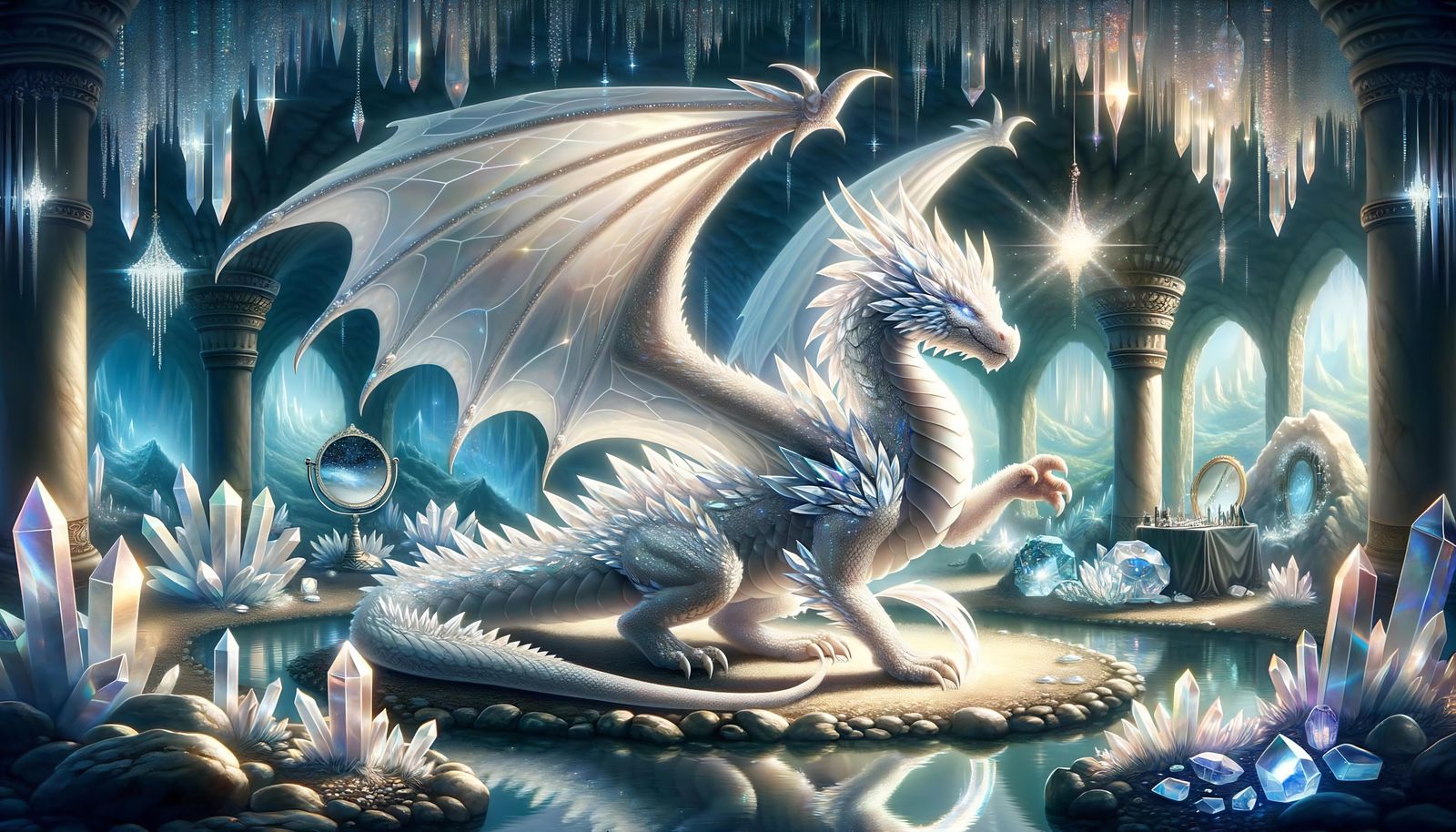 Adult Crystal Dragon in Enchanting Grotto