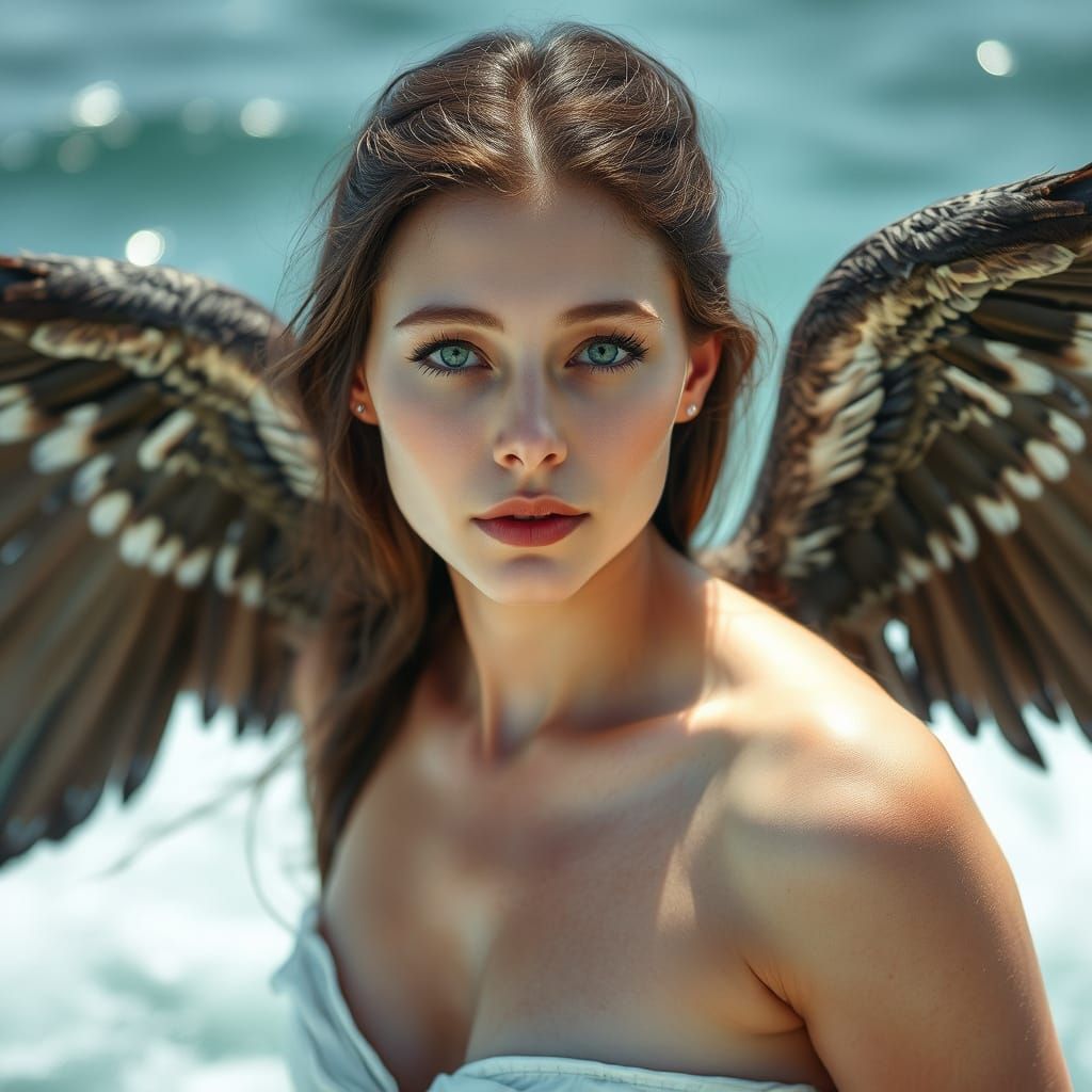 Hyperrealistic Angel-Mermaid Portrait in Stormy Ocean
