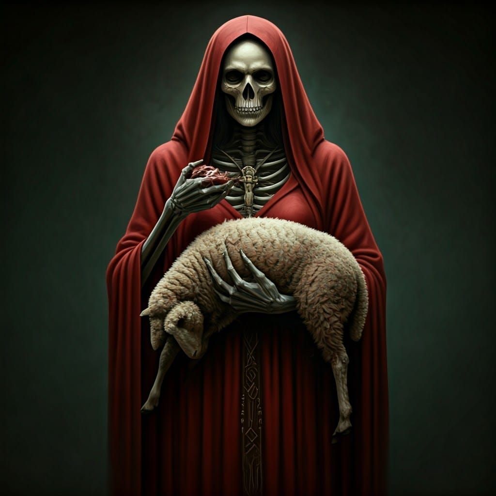 Eerie Woman with Lamb, in Dark Realism Style