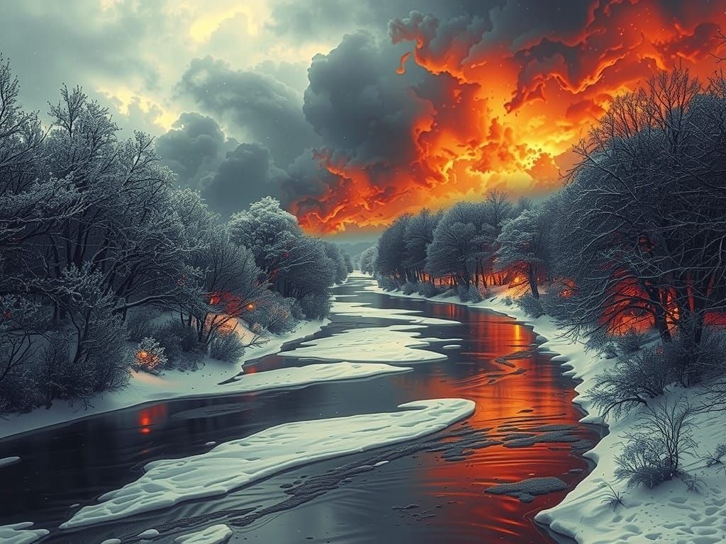 Winter River in Hyper-Realistic Digital Art