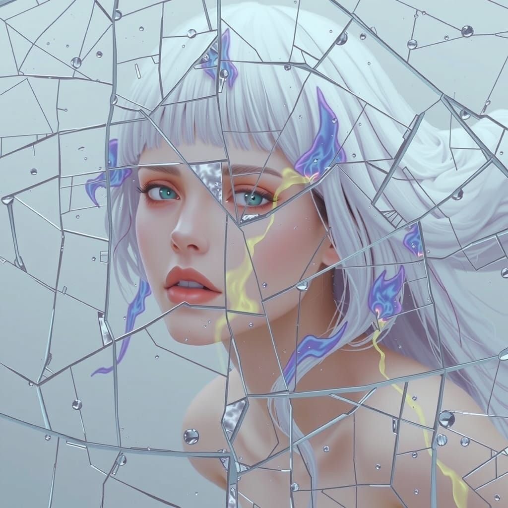 Ethereal Blue Flames on Fractured Glass