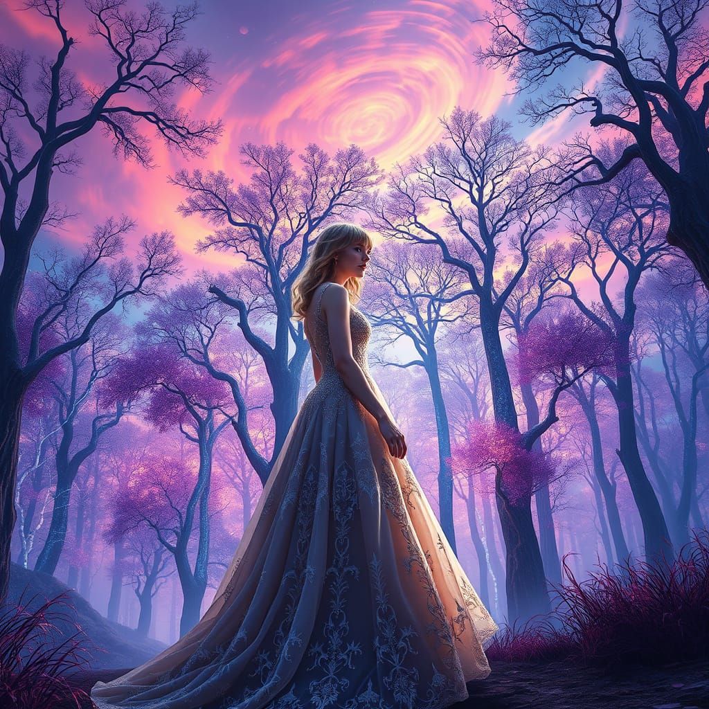 Ethereal Taylor Swift in Fantasy Landscape