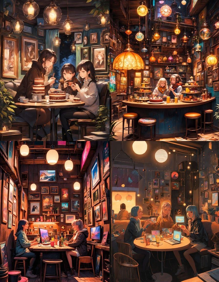 A Night at NightCafe: Cozy Café Scene with AI Art