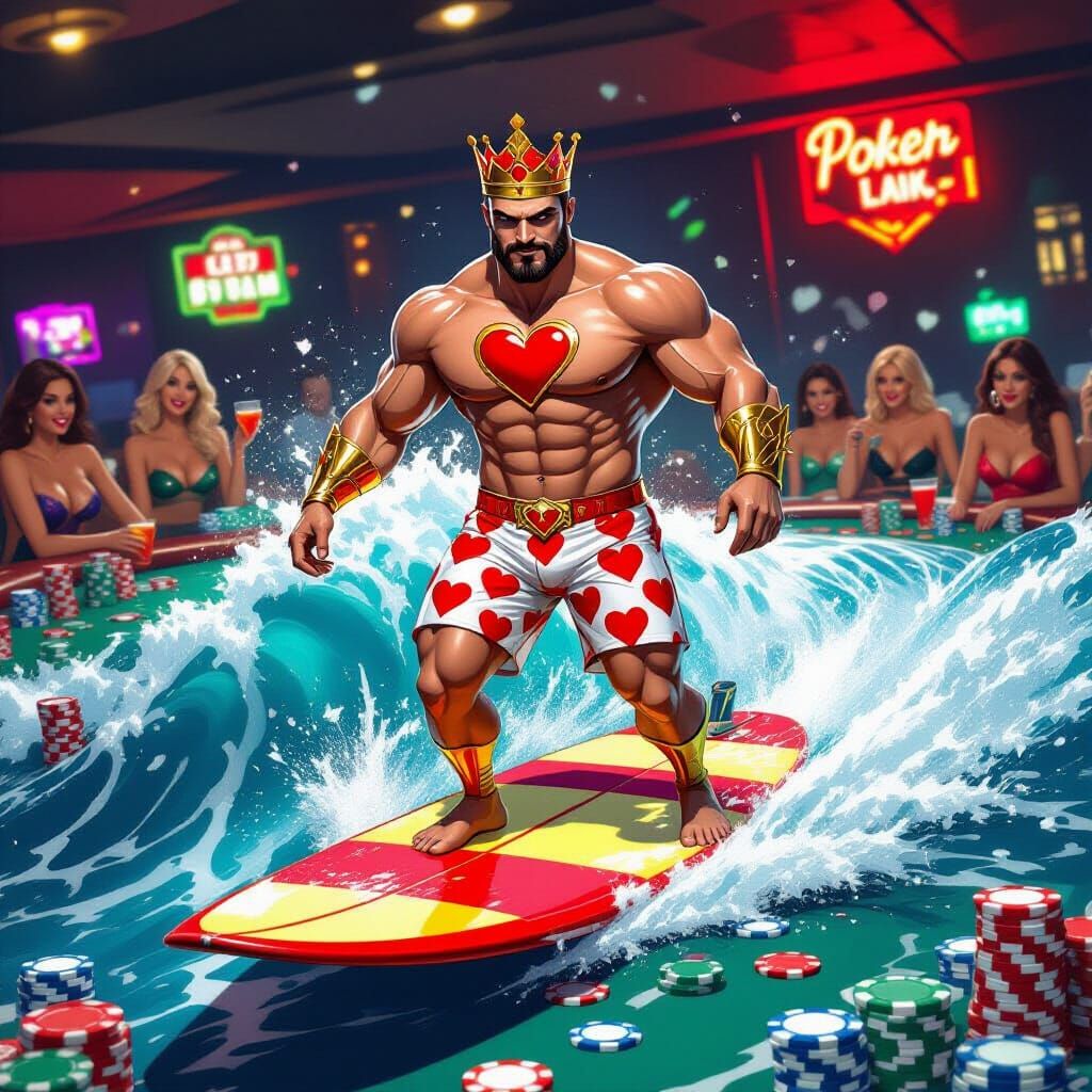 King of Hearts Rides Poker Chip Wave