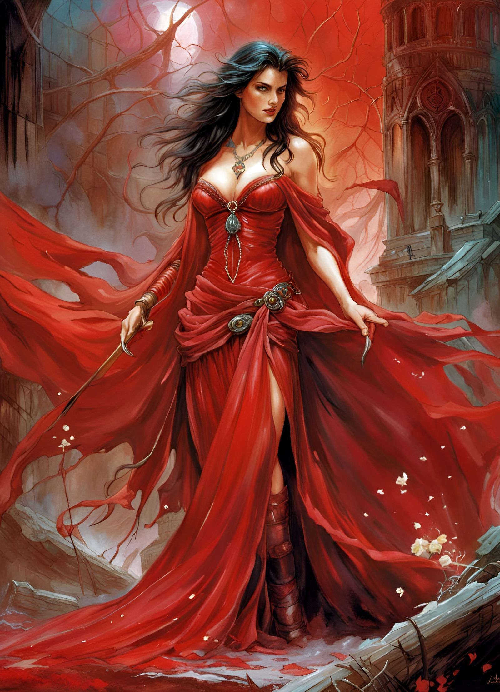 Voluptuous Sorceress Defeated: Digital Art in Vibrant Pastel...