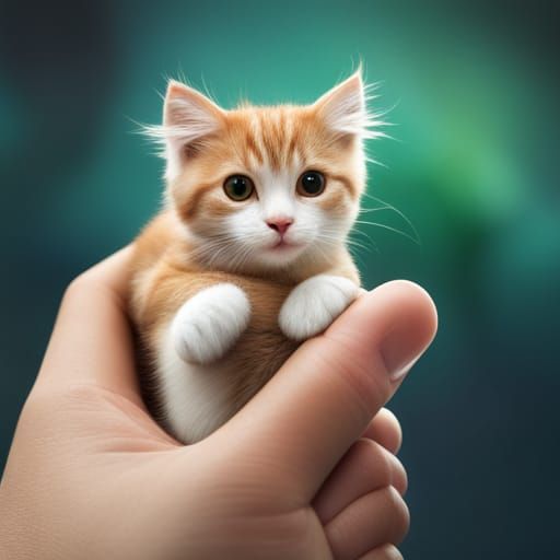Hyperrealistic Tiny Cat in Palm of Hand