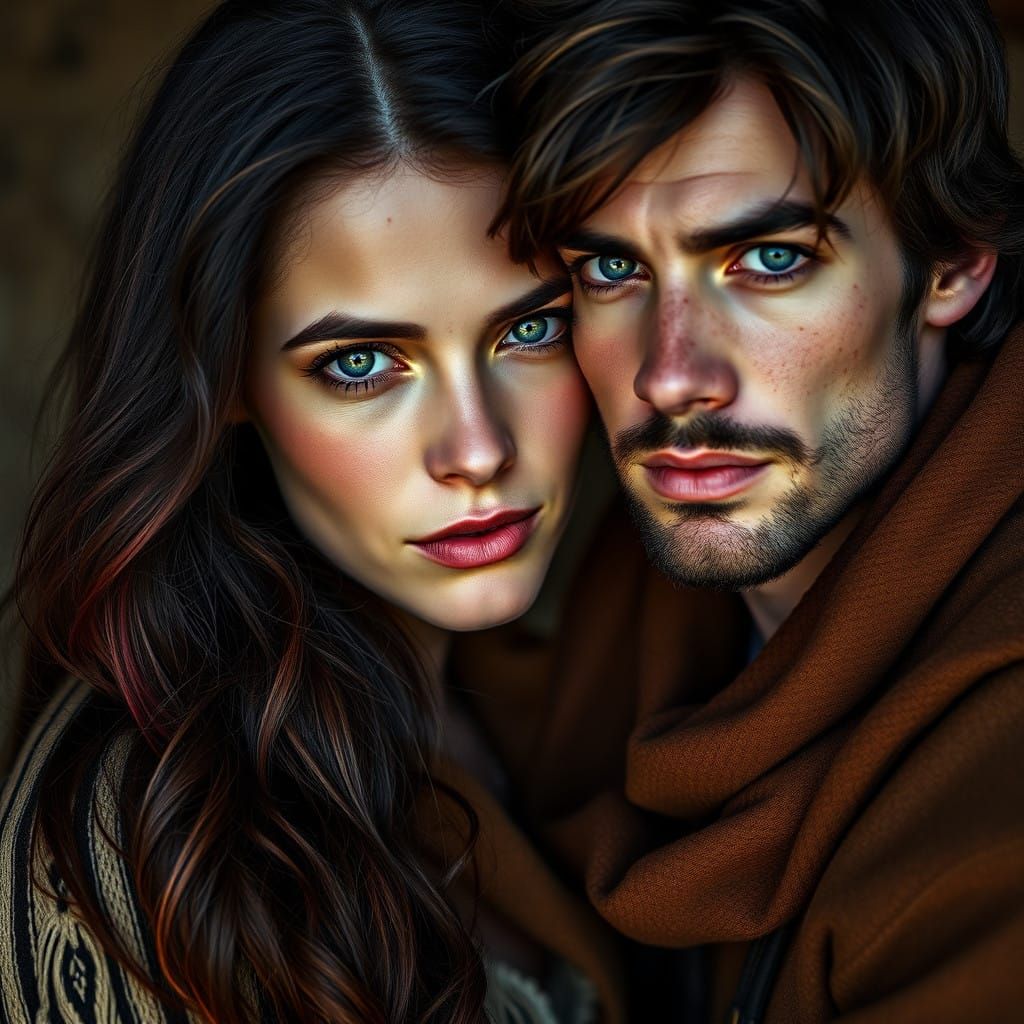 Dramatic Western Couple Portrait in Hyperrealistic Style