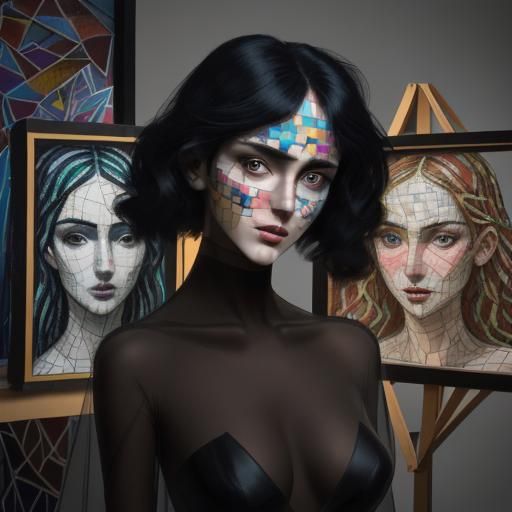 Abstract Mosaic of Three Women in Cubist Style