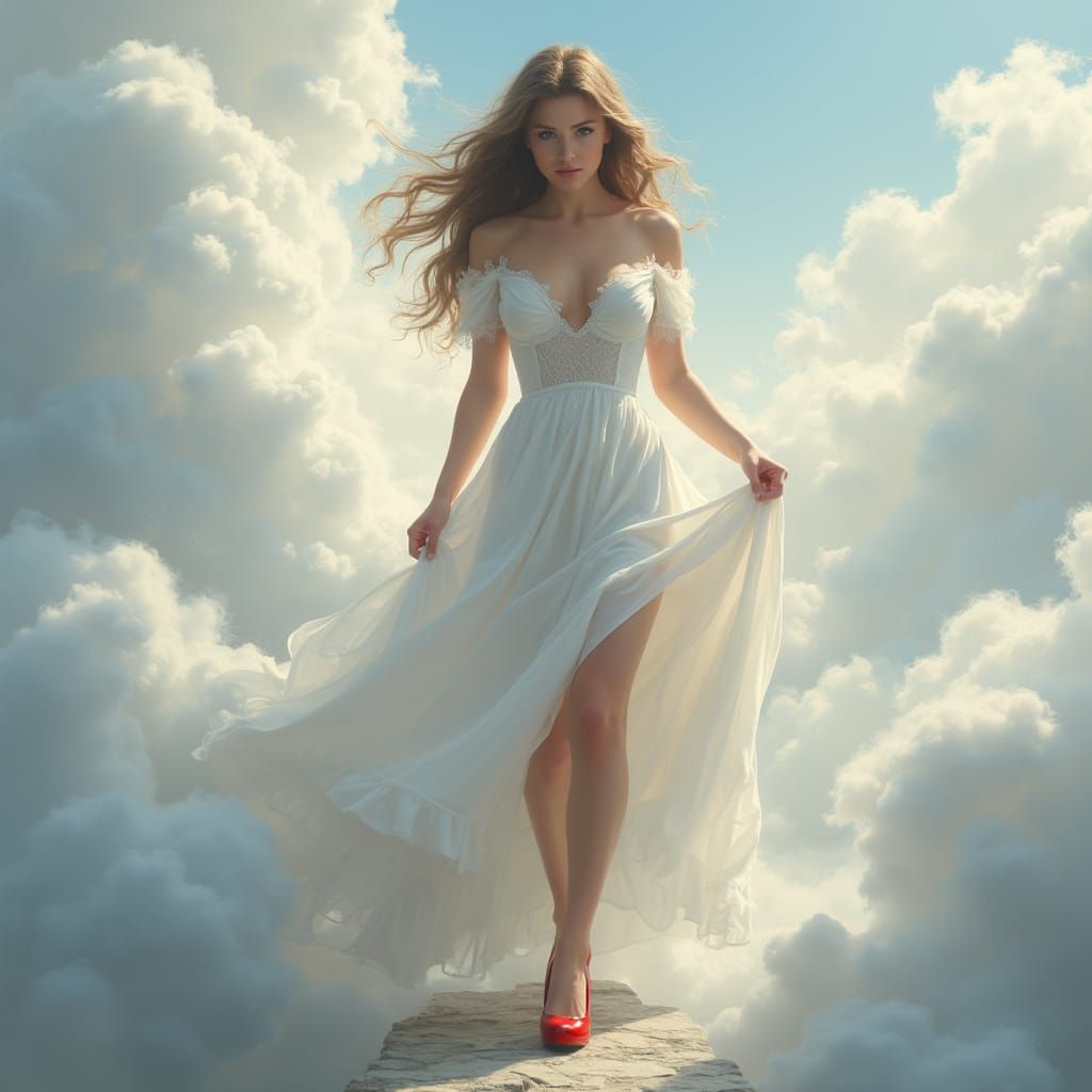 Ethereal Woman Emerges from Clouds in Fantasy Style